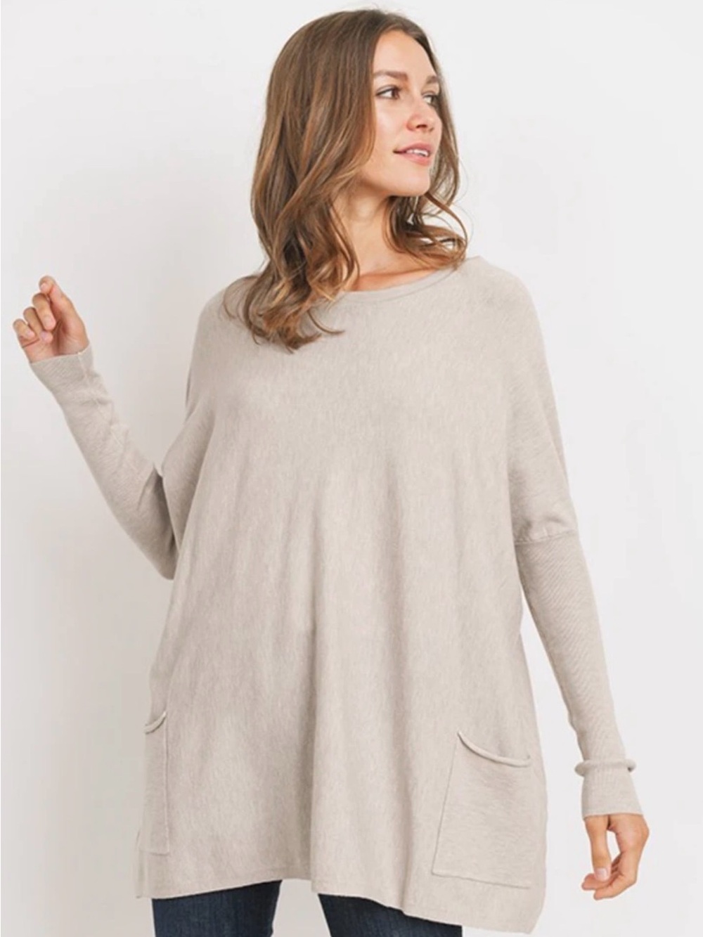 Tea n Rose Cream Long Sleeve Top with Pockets
